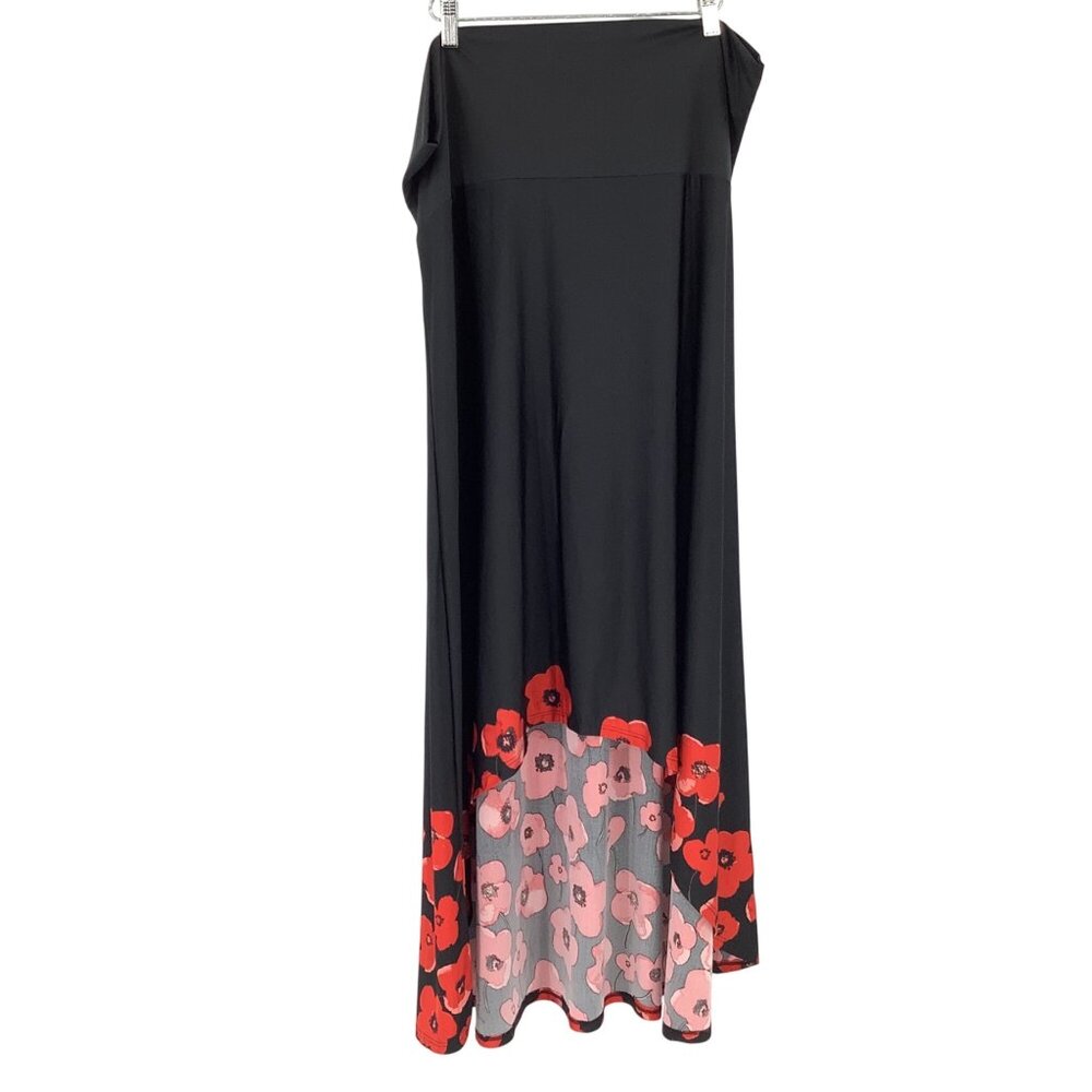 LuLaRoe Black Floral High-Low Skirt 3XL Polyester/Spandex Beautiful Red Poppy - Picture 3 of 6